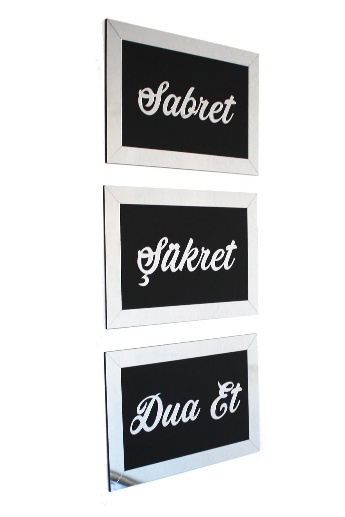 Sabret Şükret Dua Et Gümüş Gri Pleksi Ayna Tablob