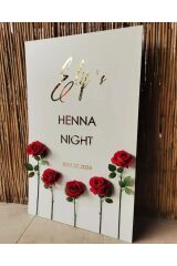 80 x 50 cm Düğün & Nişan & Kına Kırmızı Güllü Karşılama Panosu