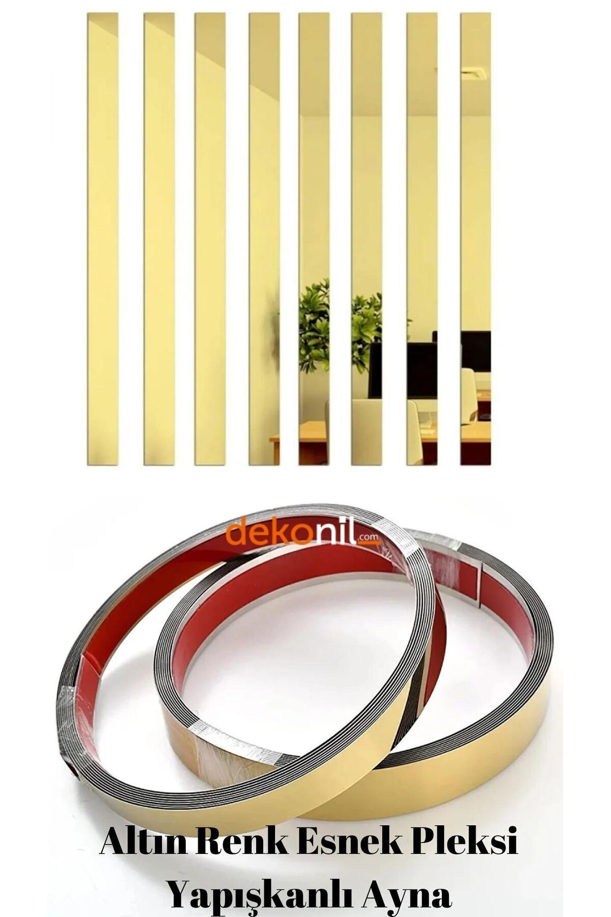 Kendinden Yapışkanlı Şerit Pleksi Ayna 2,3cm*244cm (4 Adet) Altin