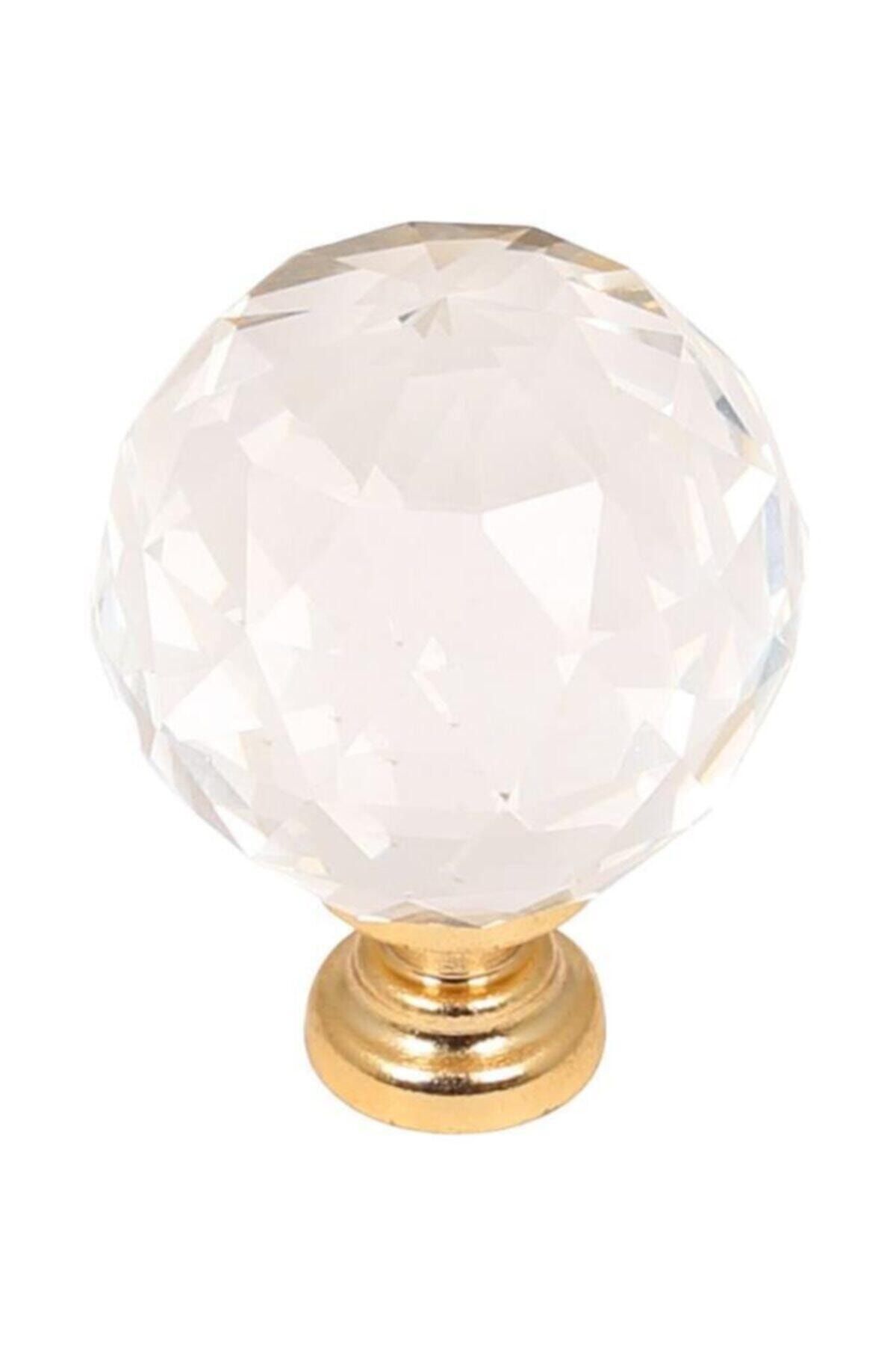 Kristal Kulp 30mm Şeffaf Altın (2 Adet)