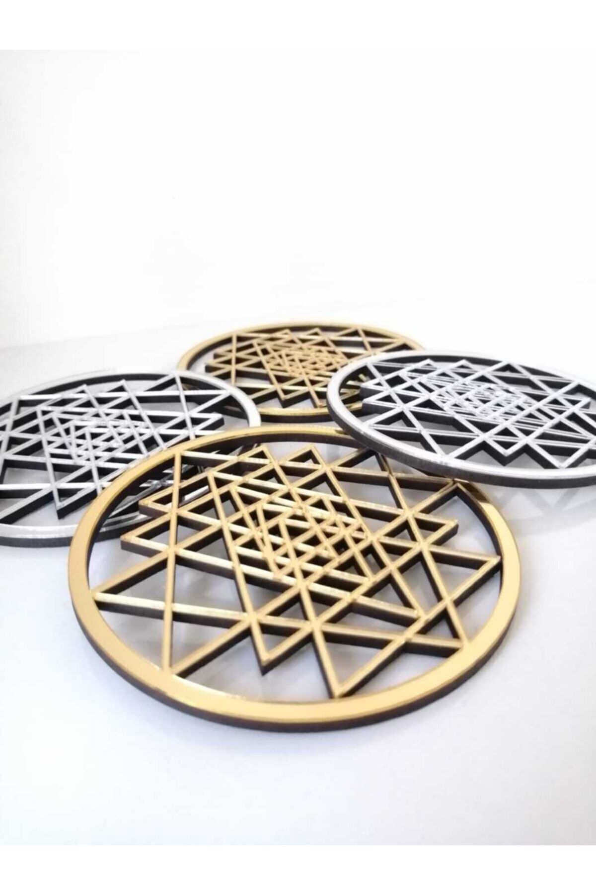 Yaşam Çiçeği Geometrik Bardak Altlığı Gold/Gümüş