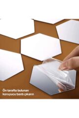 1mm Dekoratif Gümüş Pleksi Ayna, Duvar Süsü. Altıgen Dekoratif Ayna 12 Adet 11,5x12 Cm Gümüş Ayna