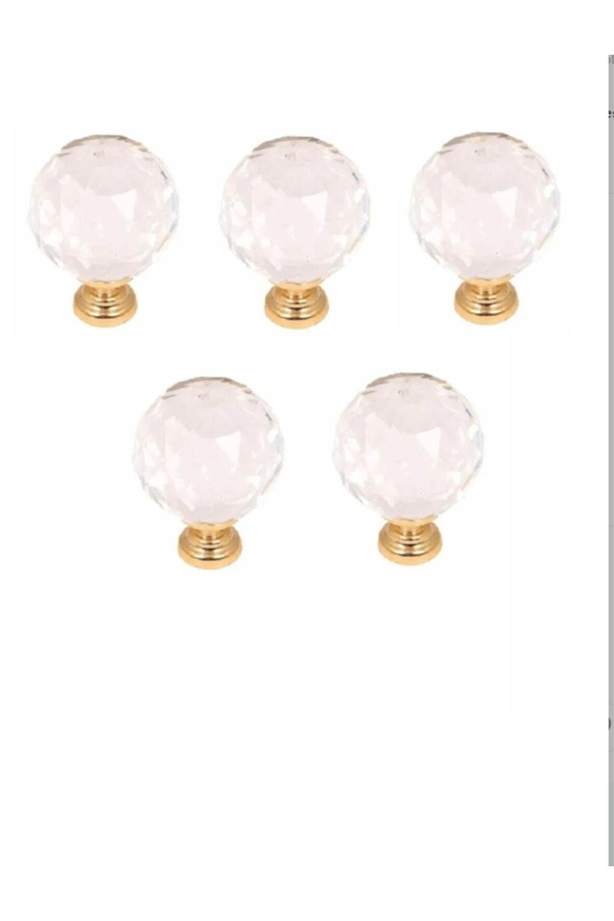 Kristal Düğme Şeffaf Cam Altın Dolap Çekmece Kulp Tek Vidalı ( 5 Adet ) Beyaz
