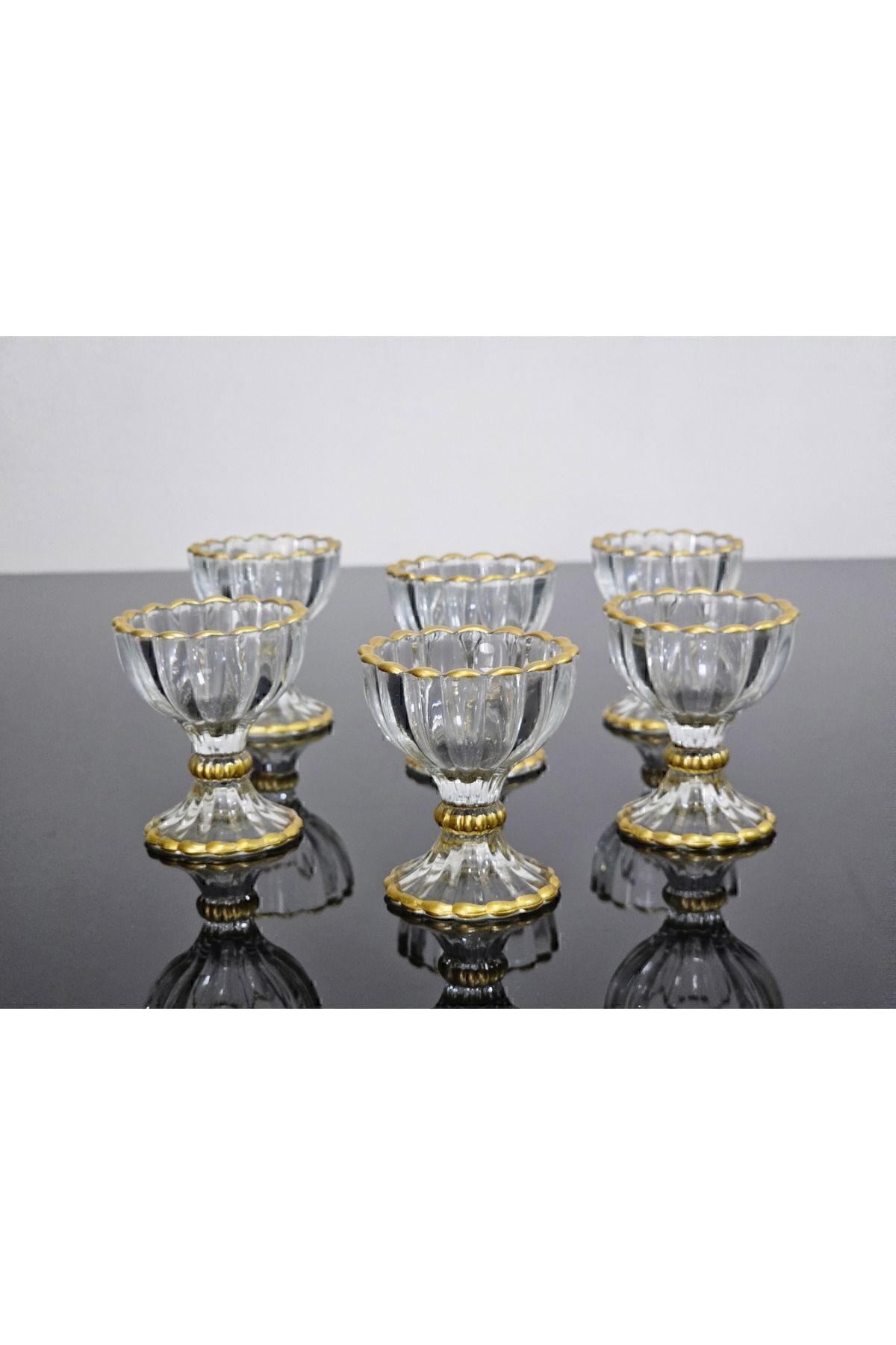 Drem Glass 6'lı Küçük Ayaklı Lokumluk Sunumluk Renkli Gold Gold