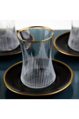 Dremglass6 Kişilk 12 Parca Cay Takımi Siyah Pramıt Soft Gold Beyaz