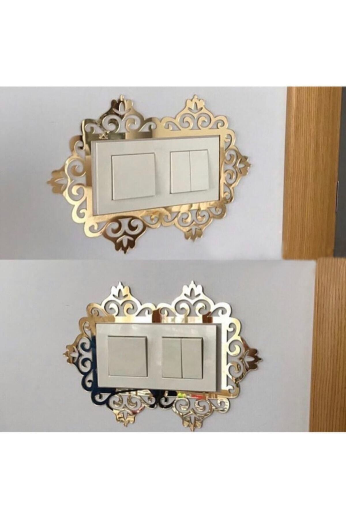 Dekoratif Pleksi Priz Anahtar Çerçevesi Ikili Gold