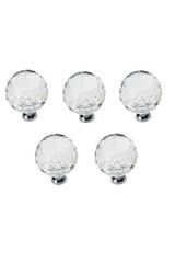 Kristal Düğme 30 Mm Krom- Şeffaf Kristal Kulp ( 5 Adet )
