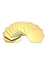 Bal Peteği Gold Dekoratif Altıgen 12ad Süs Akrilik Ayna 11x12,5cm Antre Duvar Pleksi Yapışkan Bantlı Gold