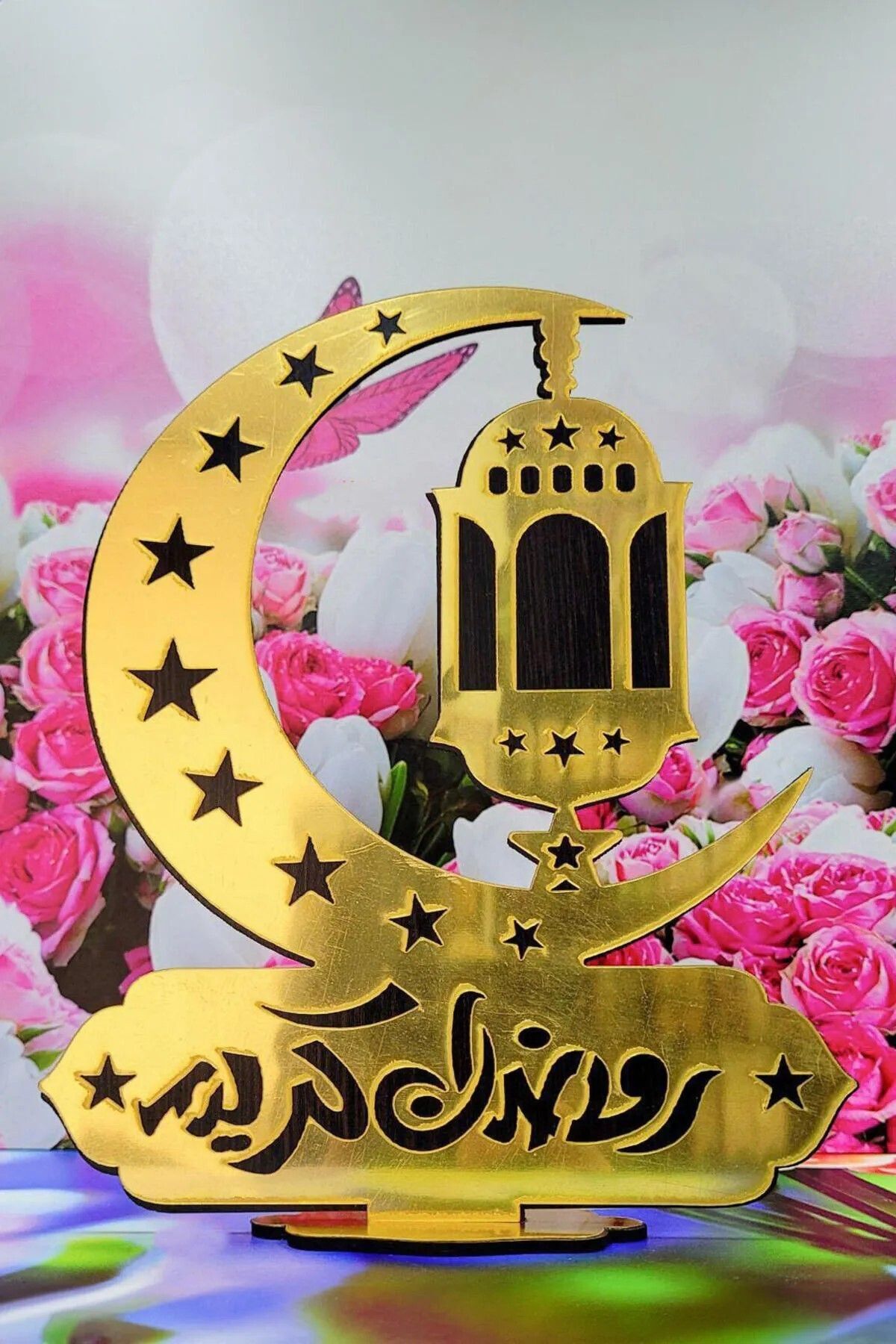 Ramazan 21x20 Cm Pleksi Süs Ramazan Karim Hilali Model Pleksi kaplamalı Sarı2
