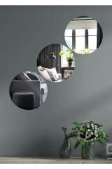 Dekoratif Yuvarlak Gümüş Ayna Pleksi Duvar Süsü 2 Adet 30x30