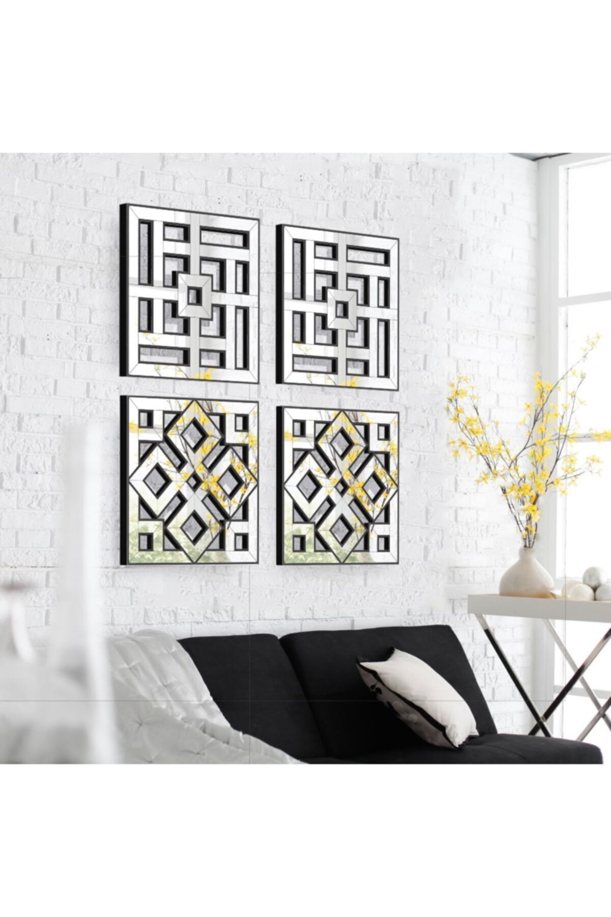 Becca 4lü Gümüş Ayna Pleksi Luxury Dekoratif Çerçeve Seti Gümüş-Siyah