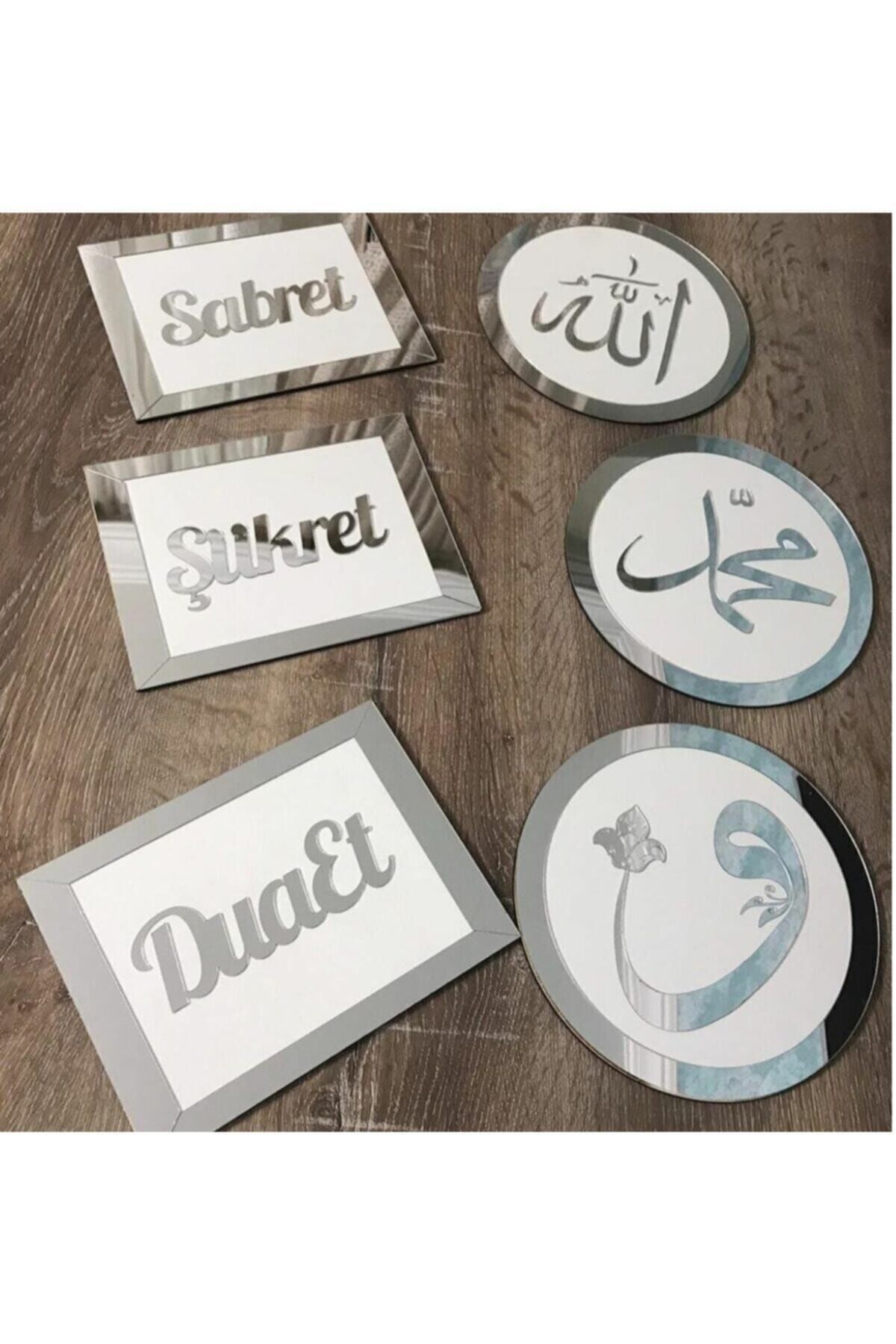 Sabret Şükret Dua Et 6 Lı Set Pleksi Beyaz&gümüş