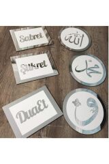 Sabret Şükret Dua Et 6 Lı Set Pleksi Beyaz&gümüş