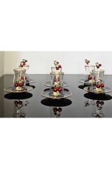 Dream Glass 12 Parça Kirazlı Çay Seti Kiraz Çay Kaşıklı Vera Çay Bardak Lüx Set Gold