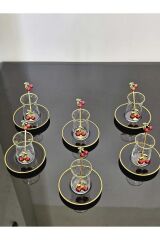Dream Glass 12 Parça Kirazlı Çay Seti Kiraz Çay Kaşıklı Vera Çay Bardak Lüx Set Gold