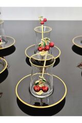 Dream Glass 12 Parça Kirazlı Çay Seti Kiraz Çay Kaşıklı Vera Çay Bardak Lüx Set Gold