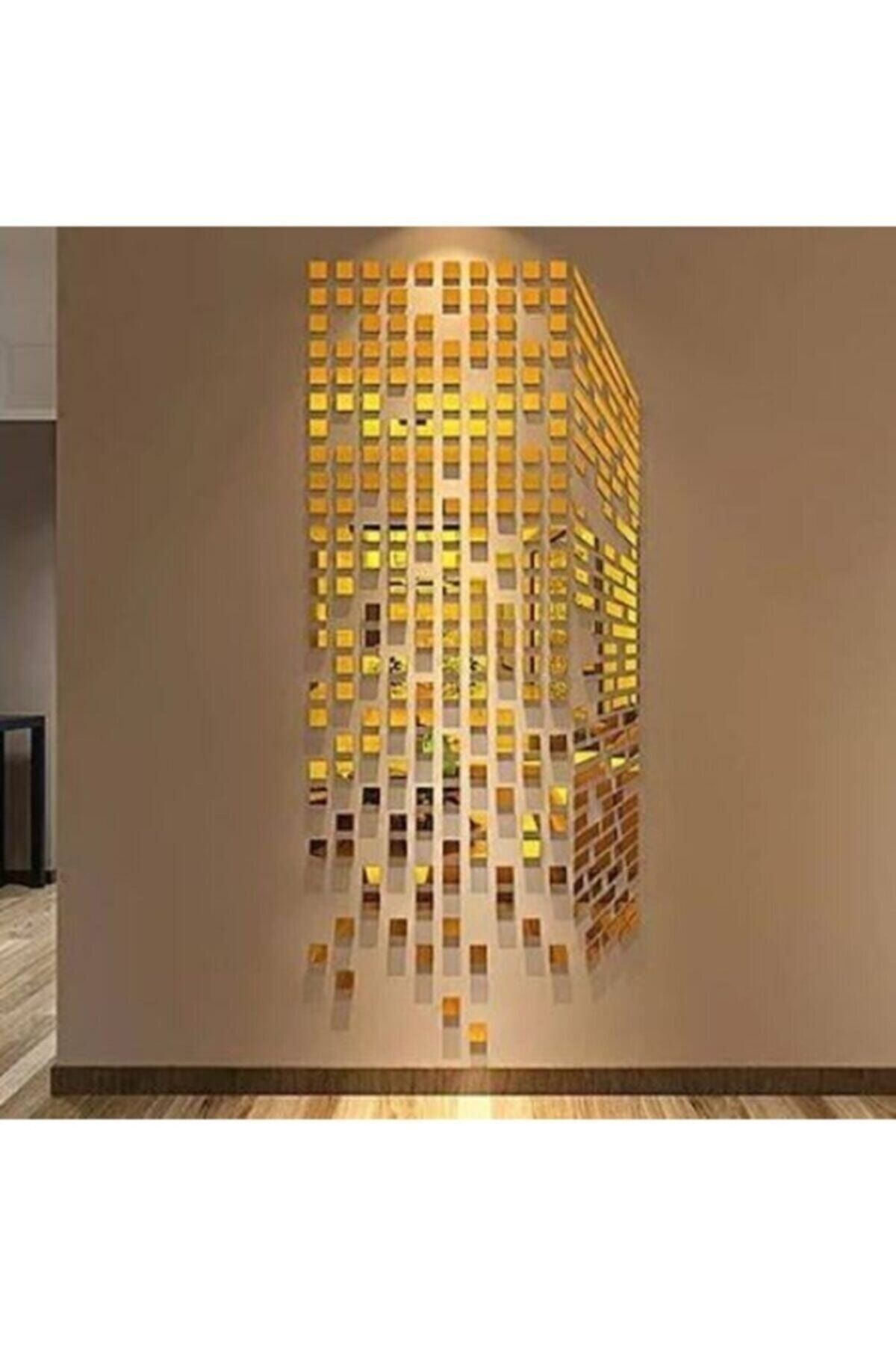 Dekor Süs Mozaık Ayna 200x Adet Pleksi Dekoratif Gold Antre Banyo Her Biri 3x3 Gold