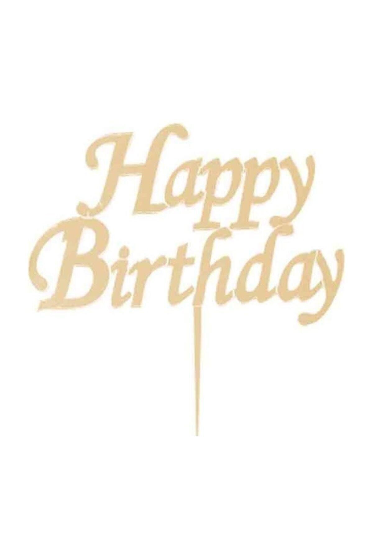 Happy Birthday Pleksi Pasta Süsü Altın 15 X 15 Cm