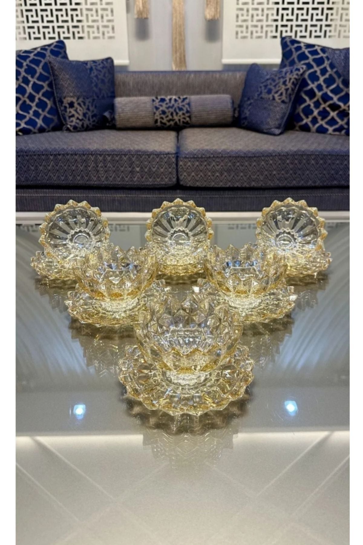 6 Kişilik Kare 12 Parça Gold Çerezlik Takımk