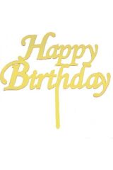 Pasta Süsü Pleksi Happy Birthday Gold