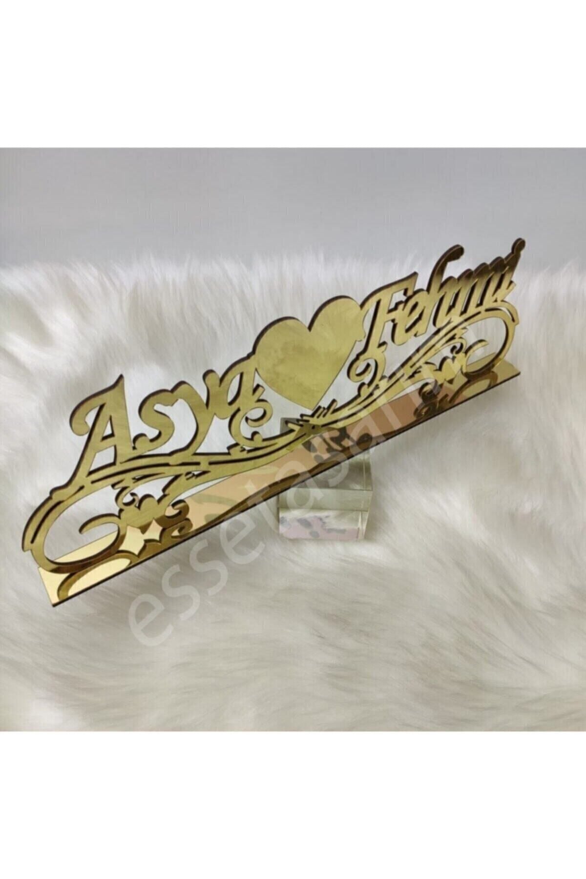 Masa Isimlik Yatay 40x16 Gold/gümüş Nişan Masası Için Gri