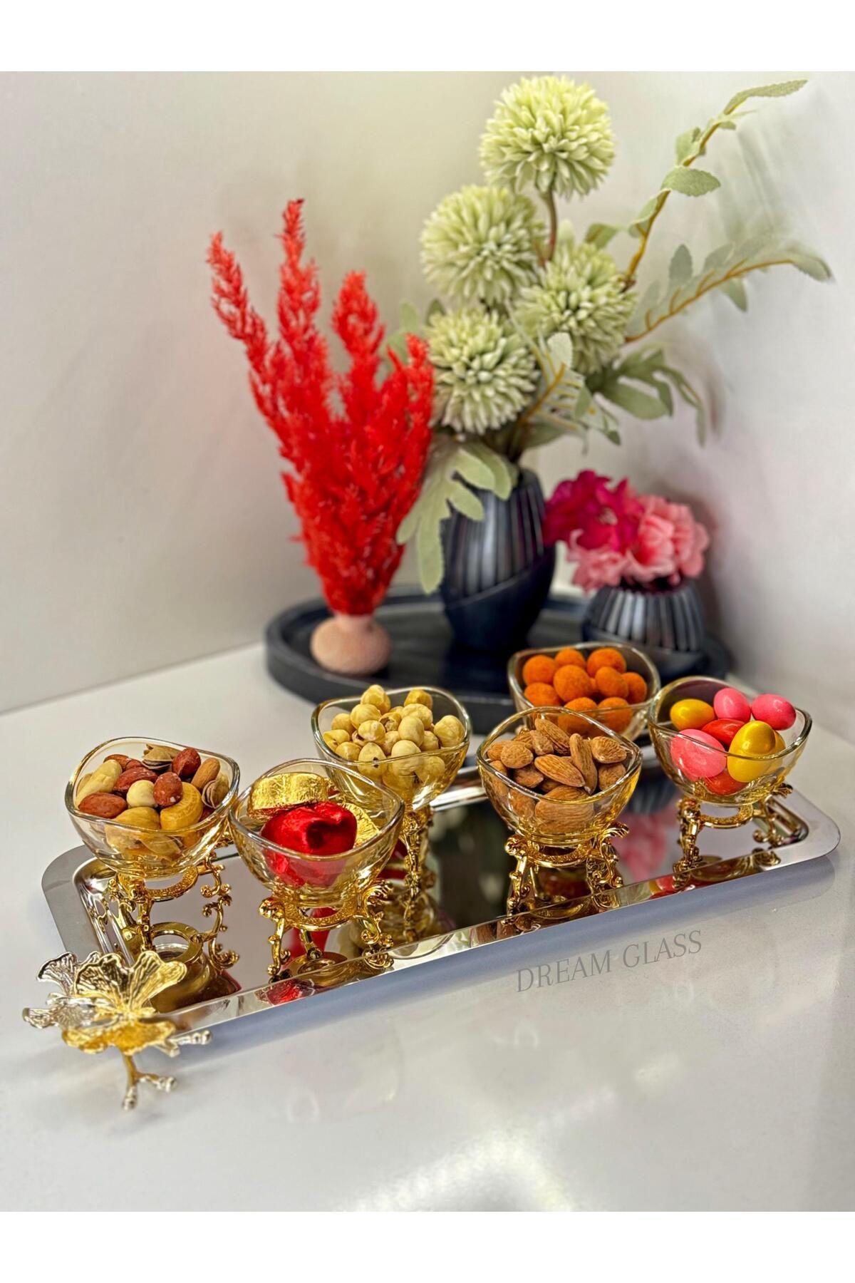 6 KİŞİLİK GOLD DALGALI LOKUMLUK & REÇELLİK & ŞEKERLİK Gold