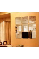 Kare Ayna Dekoratif 9x Adet Süs Akrilik Antre Duvar Dekor Pleksi Arkası Yapışkan Bantlı