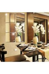 Kare Ayna Dekoratif 9x Adet Süs Akrilik Antre Duvar Dekor Pleksi Arkası Yapışkan Bantlı