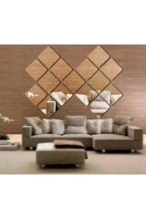 Kare Ayna Dekoratif 9x Adet Süs Akrilik Antre Duvar Dekor Pleksi Arkası Yapışkan Bantlı