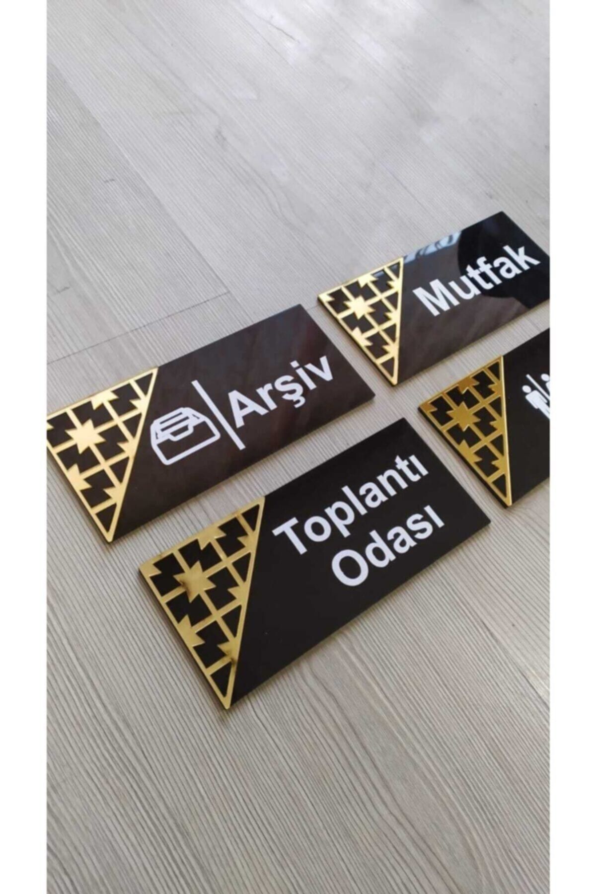 Dekoratif Aynalı Kapı Tabelası Pleksi -4^lü Mutfak - Arşiv - Wc - Toplantı Odası