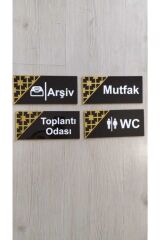 Dekoratif Aynalı Kapı Tabelası Pleksi -4^lü Mutfak - Arşiv - Wc - Toplantı Odası