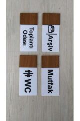 Dekoratif Aynalı Kapı Tabelası Pleksi -4^lü Mutfak - Arşiv - Wc - Toplantı Odası
