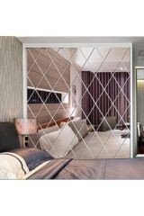 Dekoratif Duvar Dekorasyon Geometrik Üçgen Desen Gümüş Ayna Pleksi 31 Parça (50cmx100cm)