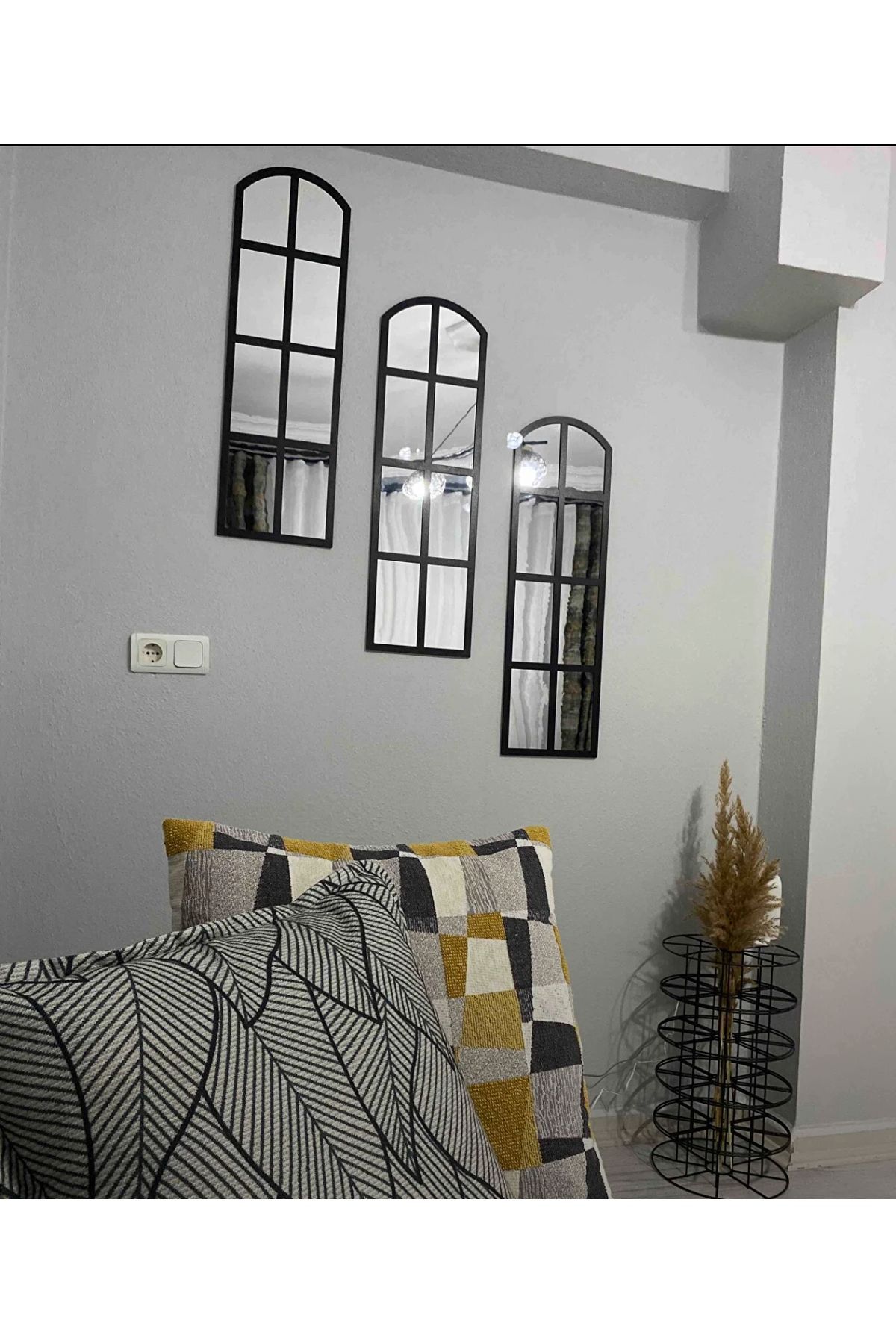 Ayna Peleksi 3 Adet Duvar Penceresi 80x22 cm Siyah