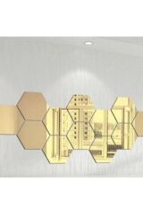 50 Adet Bal Peteği Gold Dekoratif Altıgen Akrilik Ayna 11x12,5cm Duvar Pleksi Yapışkan Bantlı