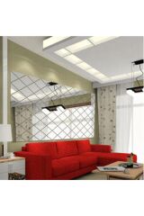 Dekoratif Duvar Dekorasyon Geometrik Üçgen Desen Gümüş Ayna Pleksi 17 Parça (50cmx50cm)