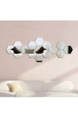 Bal Peteği Dekoratif Altıgen 12 Adet Süs Akrilik Ayna 12x12cm Pleksi Yapışkan Bantlı Ayna Gümüş