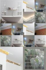Dekoratif Labirent Bordür 20x Pleksi Süs Ayna 10x10cm Tavan Antre Duvar Yapışkan Bantlı Banyo Dekor