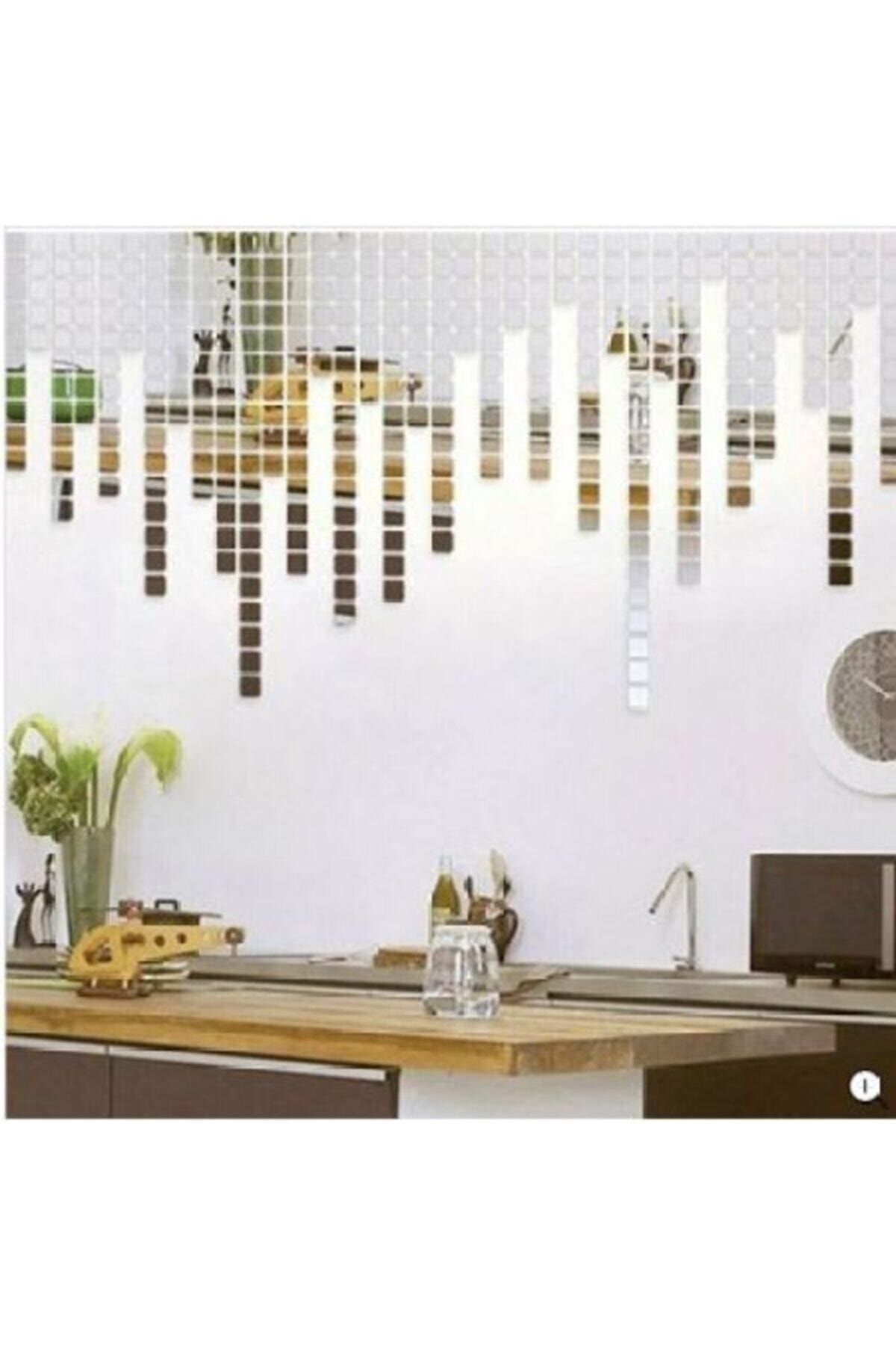 Dekor Süs Mozaık Ayna 100 Adet 3cm*3cm Pleksi Dekoratif Gold Antre Banyo Altın