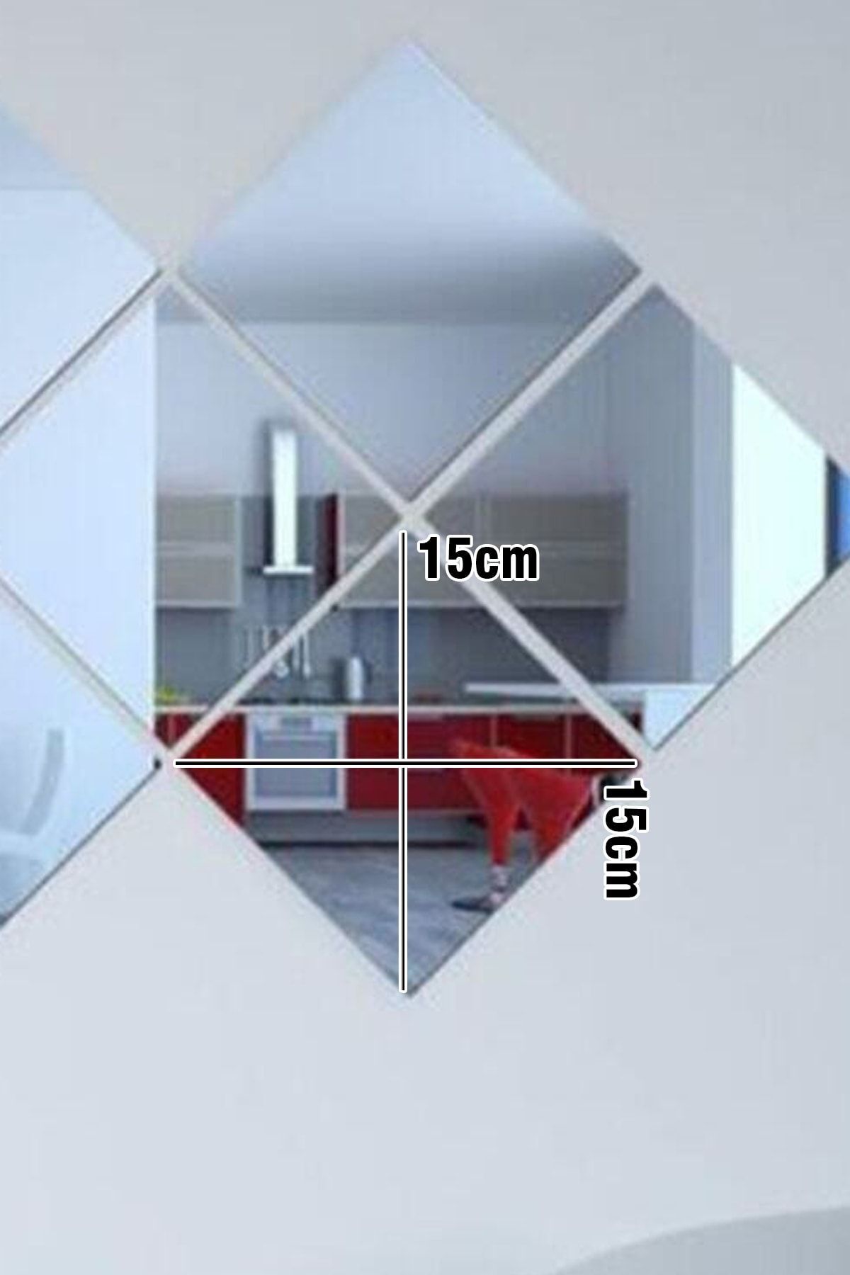 Dekoratif Kare Gümüş Pleksi Ayna 15x15cm 10 Adet Gümüş
