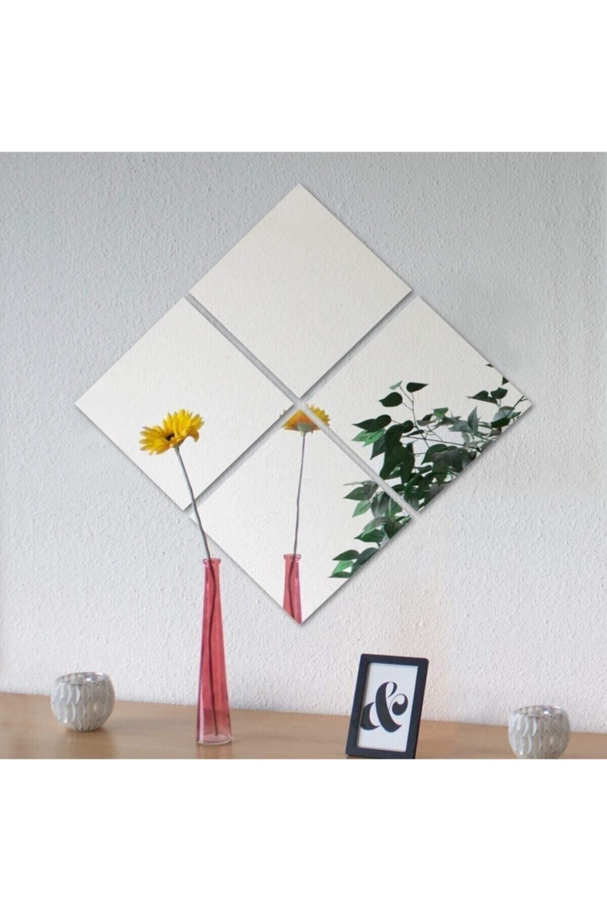 Dekoratif Kare Ayna Pleksi Gümüş 30x30cm 4 Adet Gümüş