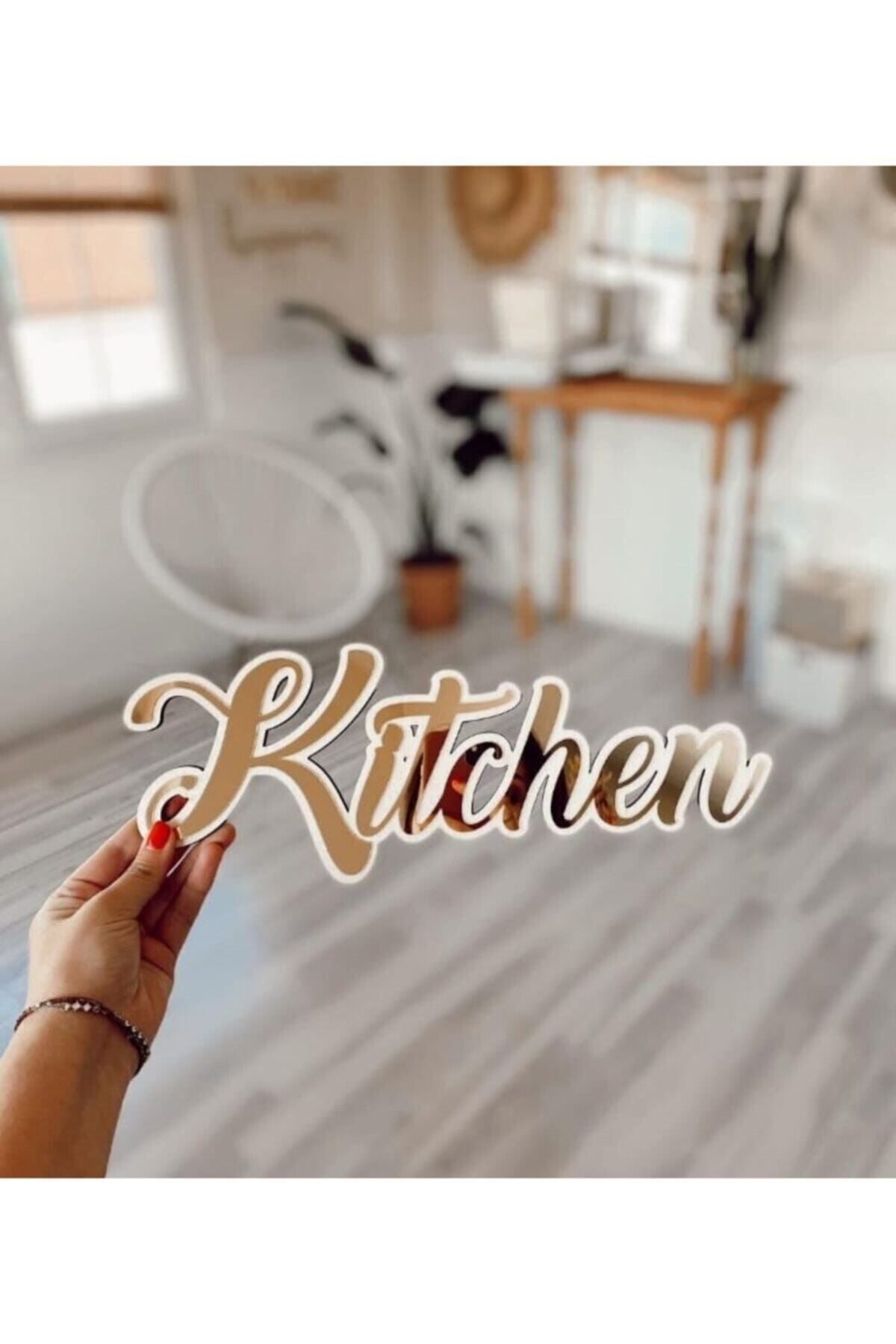 ''kitchen'' Beyaz Üzeri Gold Pleksi Duvar Yazısı Beyaz&Gold