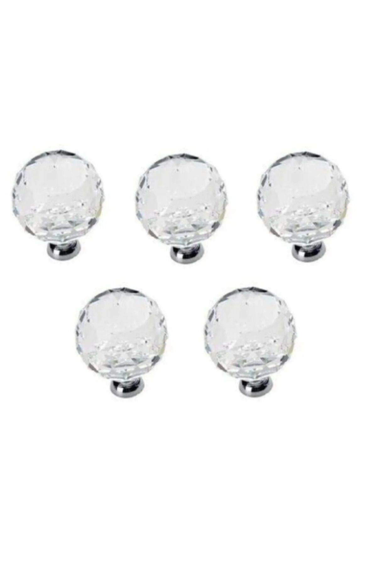 Kristal Düğme 30 Mm Krom- Şeffaf Kristal Kulp ( 5 Adet ) Kristal Kulp
