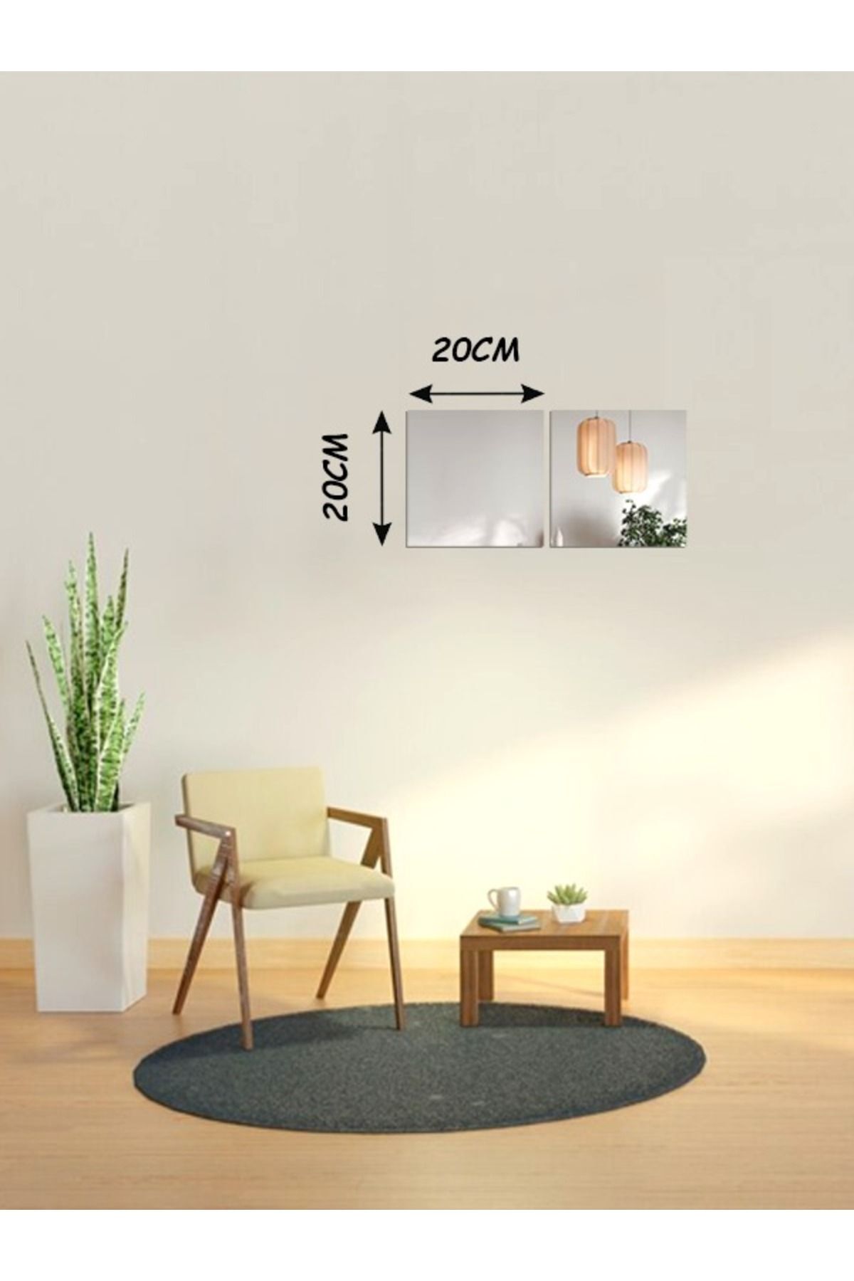 Dekoratif Pleksi Ayna 20x20 cm (Kendinden Yapışkanlı) - 2 Adet Gümüş