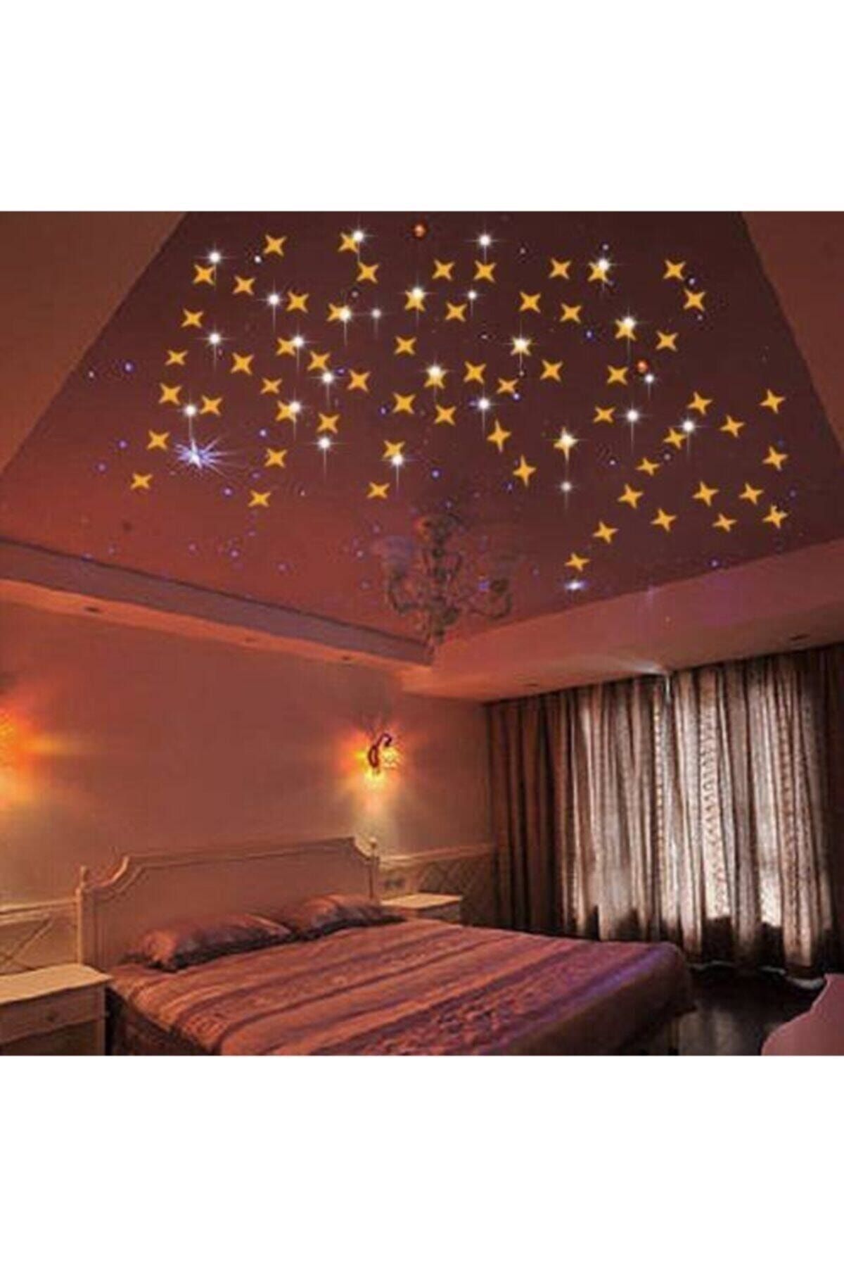 Dekoratif Ayna Gold 50 Adet Altın Yıldız Tavan Duvar Pleksi Çift Taraflı Bant Gökyüzü 5*5-3*3cm Altın