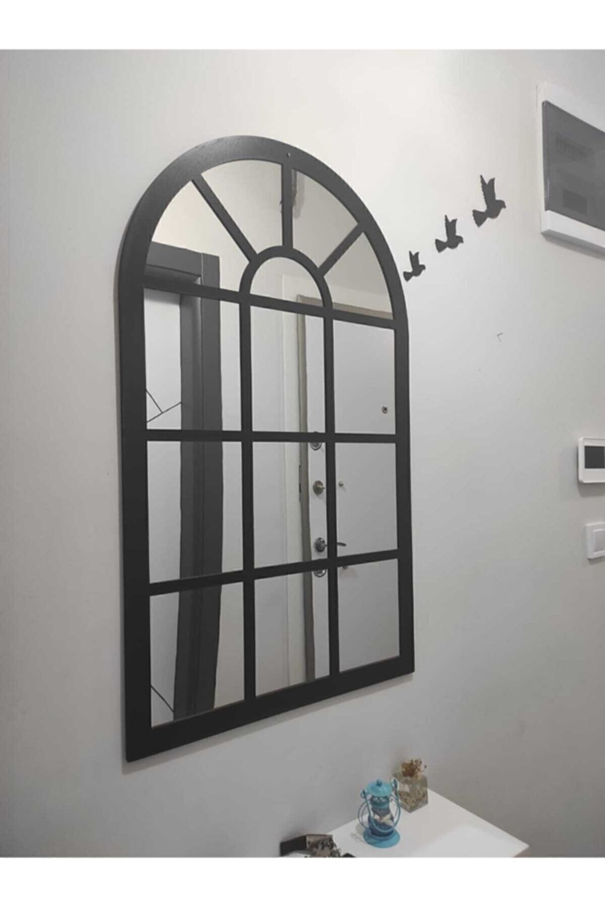 2 Adet Dekoratif Pencere Ayna Boyalı Hazır Pleksi Aynalı 40x60 cm Altı Adet Kuş Hediyeli Hint Si̇yah