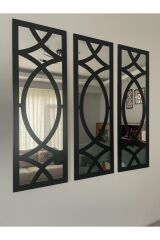 Dekoratif Geometrik Desenli Ayna Boyalı Hazır Pleksi Aynalı 3 Adet Siyah/Gümüş