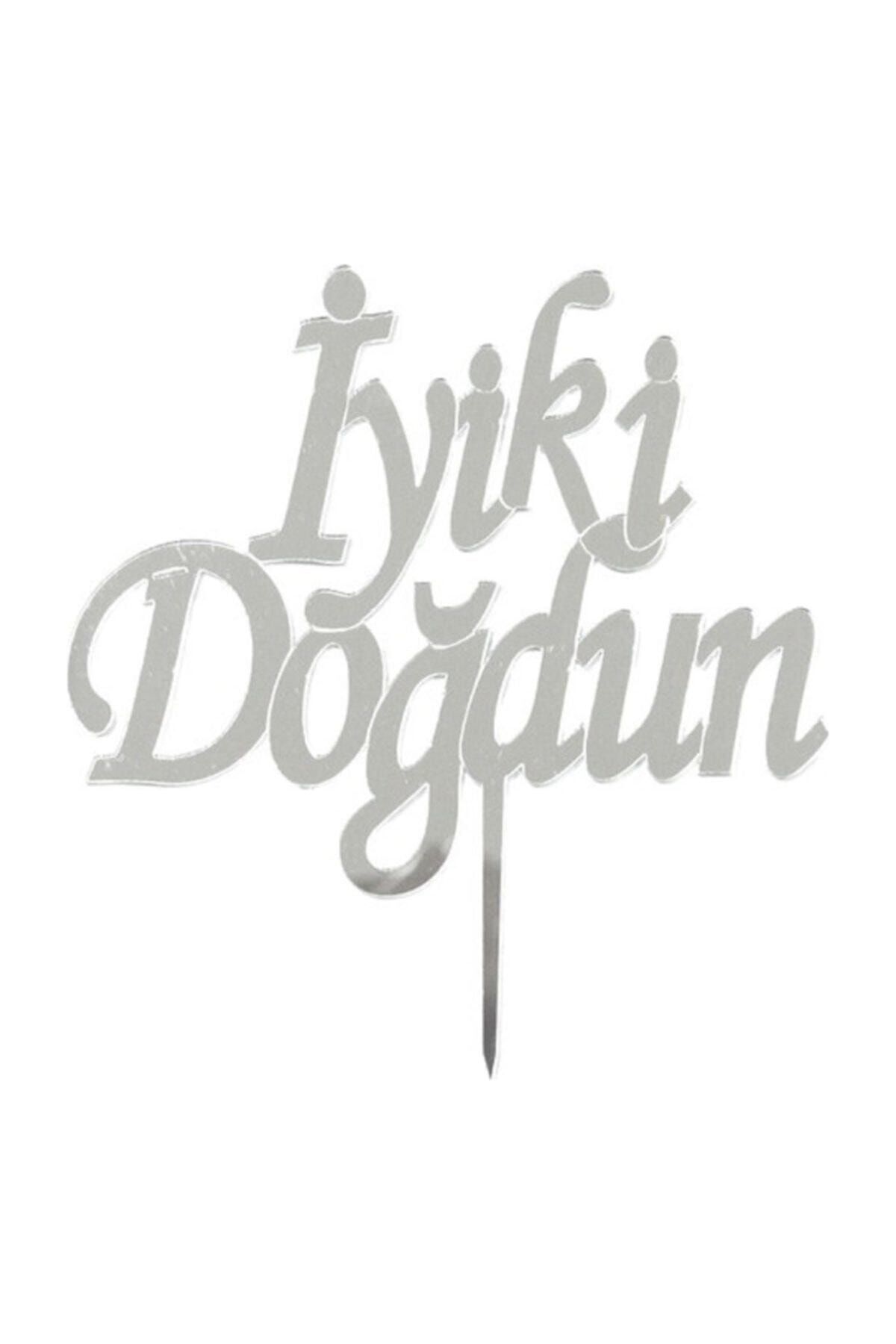 Iyiki Doğdun Yazılı Aynalı Gümüş Pleksi Turkuaz