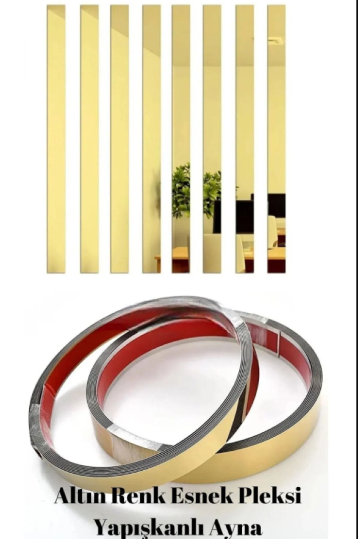 Kendinden Yapışkanlı Şerit Pleksi Ayna 1.5cm*240cm (1 ADET) Gold
