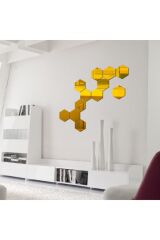 3d Duvar Dekorasyon Altıgen Desen Altın Ayna Pleksi 24 Adet (4x5cm)